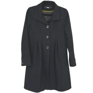 DKNY Wool Blend Peplum Style Mid-Length Classic Coat Black Size 2